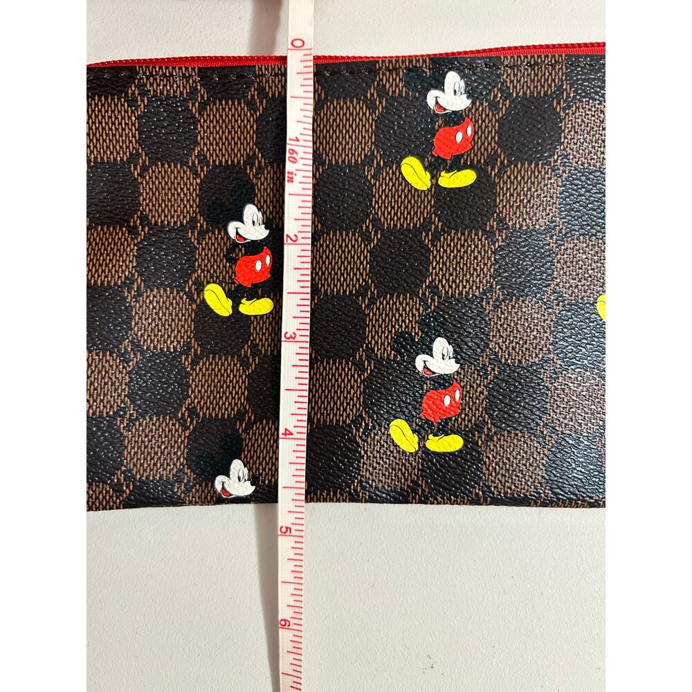 Mickey Mouse Wristlet Faux Leather Brown Checkered with Red Strap - Picture 8 of 10